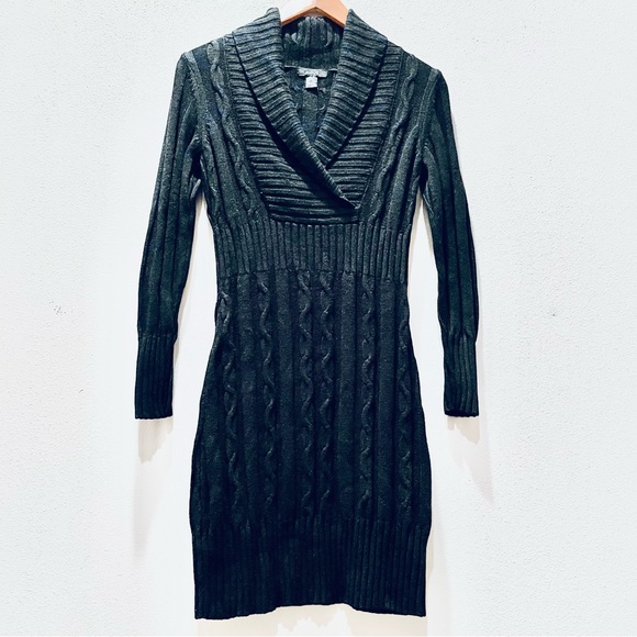 Alfani Womens Sweater Dress Silk Angora Blend Chunky Cable Knit Black Small - Picture 10 of 11
